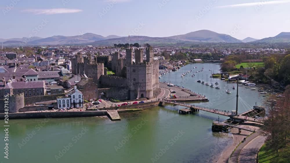 Skyline of Caernarfon, Gwynedd in Wales - United Kingdom Skyline of Caernarfon, Gwynedd in Wales - United Kingdom