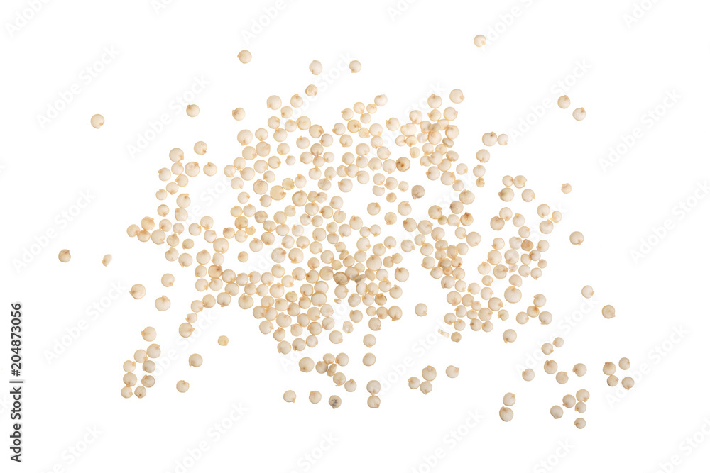 white quinoa seeds isolated on white background. Top view white quinoa seeds isolated on white background. Top view