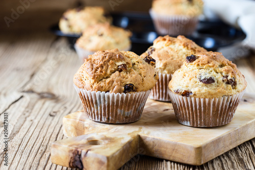 Breakfast cornmeal muffins with raisins photo