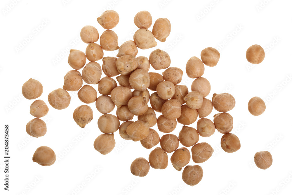 Dry raw organic chickpeas isolated on white background. Top view Dry raw organic chickpeas isolated on white background. Top view