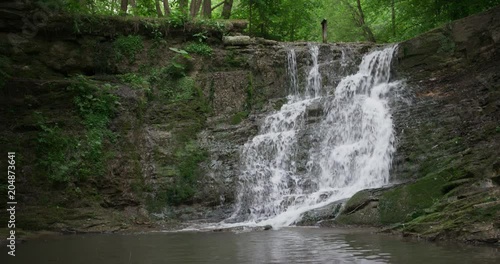 Waterfall in the wood, spring, 4k