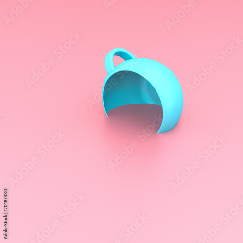 Light blue cup on pink pastel background 3D illustration