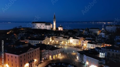 Wallpaper Mural Night flight around old town Piran, Slovenia Torontodigital.ca