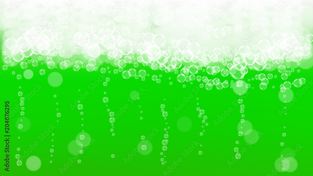 Green beer background for Saint Patricks Day with bubble foam. Cool