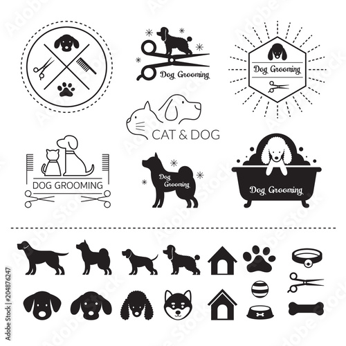Pets, Cats and Dogs Logo, Symbols, Signs, Grooming Shop or Salon photo