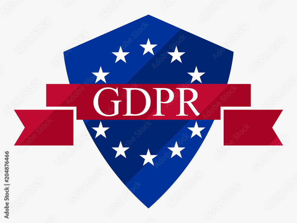 General data protection regulation, abbreviation: DSGVO. Protection of natural persons with regard to the processing of personal data. Shield and stars of the European Union. Vector illustration General data protection regulation, abbreviation: DSGVO. Protection of natural persons with regard to the processing of personal data. Shield and stars of the European Union. Vector illustration