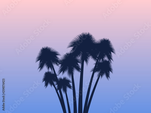 Palms. Tropical landscape. Rose quartz and serenity gradient background. Exotic trees. Vector illustraion © andyvi