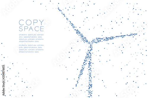 Abstract Geometric Circle dot pattern Wind Turbine electric shape, ecology clean power concept design blue color illustration on white background with copy space, vector eps 10