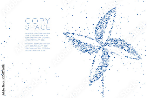 Abstract Geometric Polygon square box and Triangle pattern Paper Wind Turbine shape  ecology clean power concept design blue color illustration on white background with copy space  vector eps 10