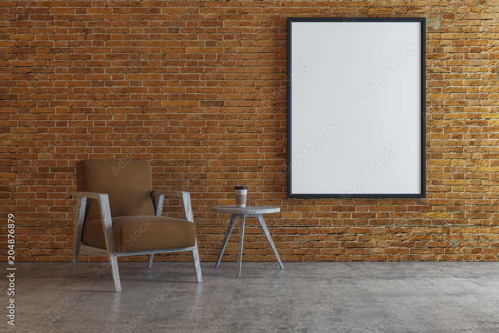 Loft brick interior with empty poster Loft brick interior with empty poster