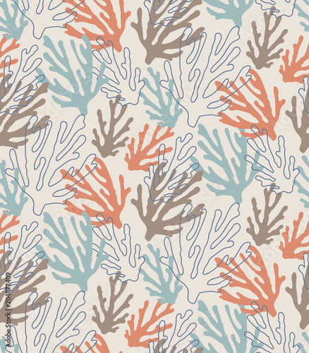 Seamless pattern of corals. Vector illustration.