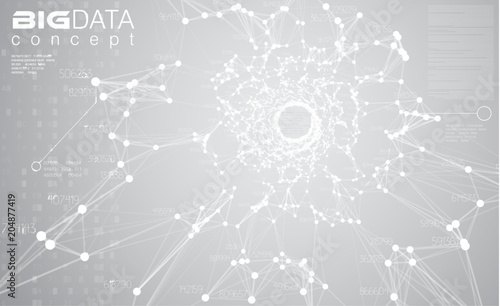 Big data light grey background vector illustration. White information streams center visualization. Future digital technology. Futuristic infographic. Cyber aesthetic design.