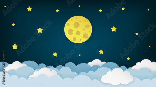 Obraz księżyc z gwiazdami nad chmurami 3d