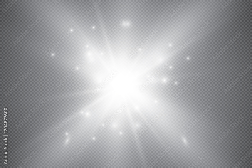 Glowing lights effect, flare, explosion and stars. Special effect isolated on transparent background..