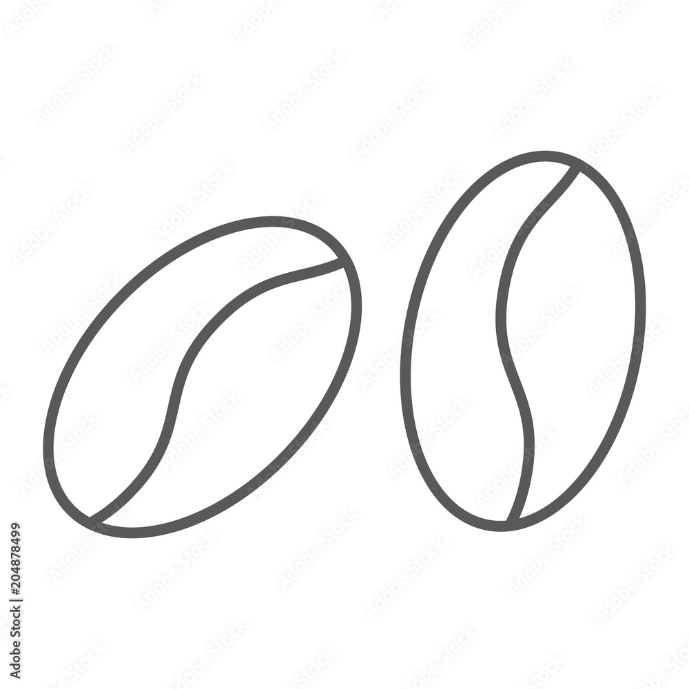 Coffee beans thin line icon, coffee and cafe, arabic sign vector graphics, a linear pattern on a white background, eps 10. Coffee beans thin line icon, coffee and cafe, arabic sign vector graphics, a linear pattern on a white background, eps 10.