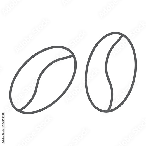 Coffee beans thin line icon, coffee and cafe, arabic sign vector graphics, a linear pattern on a white background, eps 10.