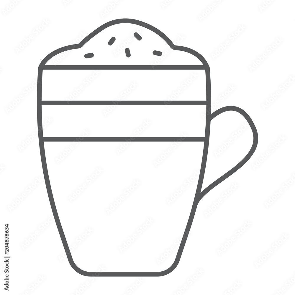 Latte thin line icon, coffee and cafe, coffee mug sign vector graphics, a linear pattern on a white background, eps 10. Latte thin line icon, coffee and cafe, coffee mug sign vector graphics, a linear pattern on a white background, eps 10.