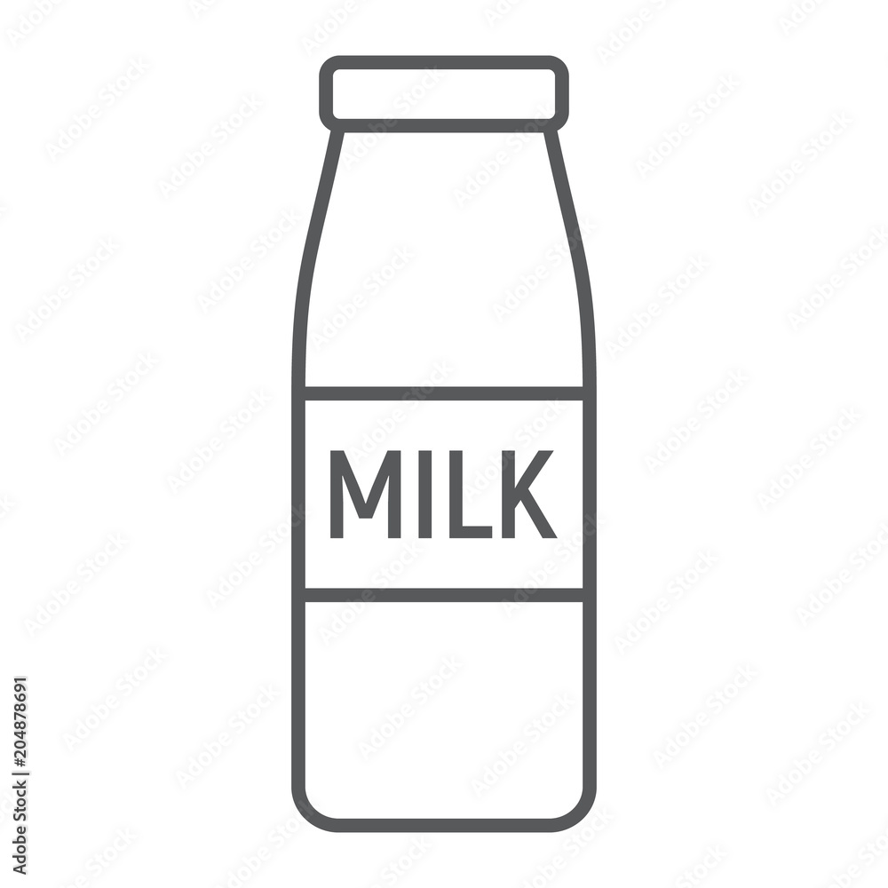 Bottle of milk thin line icon, drink and food, dairy sign vector graphics, a linear pattern on a white background, eps 10. Bottle of milk thin line icon, drink and food, dairy sign vector graphics, a linear pattern on a white background, eps 10.