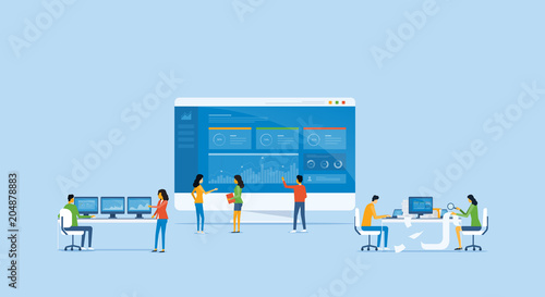 business analytics design concept and  business team meeting for working  on dashboard monitor 