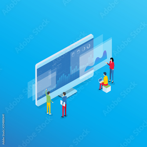 business analytics design concept and  business team meeting for working  on dashboard monitor 