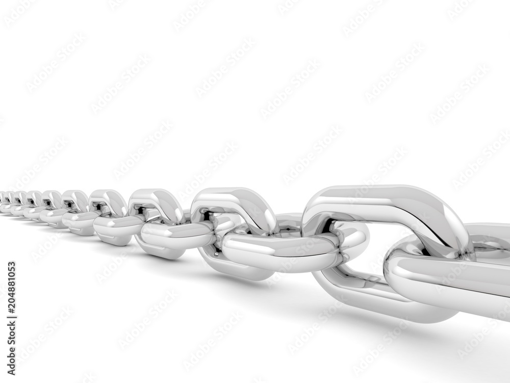 Metal chain on a white background. 3d render illustration. Metal chain on a white background. 3d render illustration.