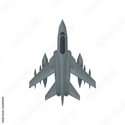 Powerful fighter jet. Fast military aircraft. Aviation theme. Flat vector design for online mobile game