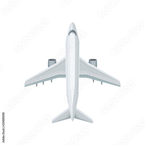 Flat vector icon of plane with two jet engines. Large air transport. Airline for transporting passengers or cargo