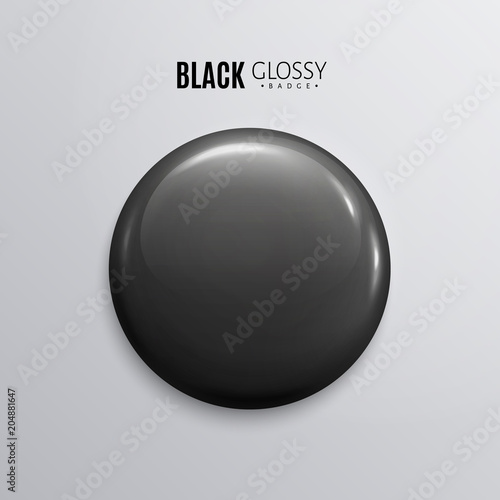 Blank black glossy badge or button. 3d render.