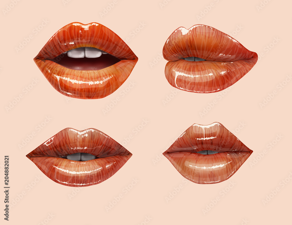 Sensual juicy lips collection. Mouth set. Vector lipstick or lip gloss 3d realistic illustration. Sensual juicy lips collection. Mouth set. Vector lipstick or lip gloss 3d realistic illustration.