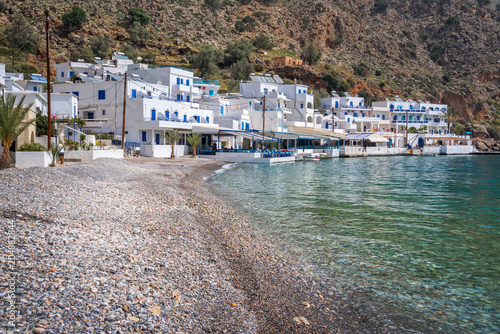 Beach of the scenic village of Loutro in Crete, Greece
