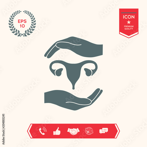 Hands holding Female uterus - protection symbol