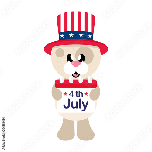 4 july cartoon cute dog in hat with calendar