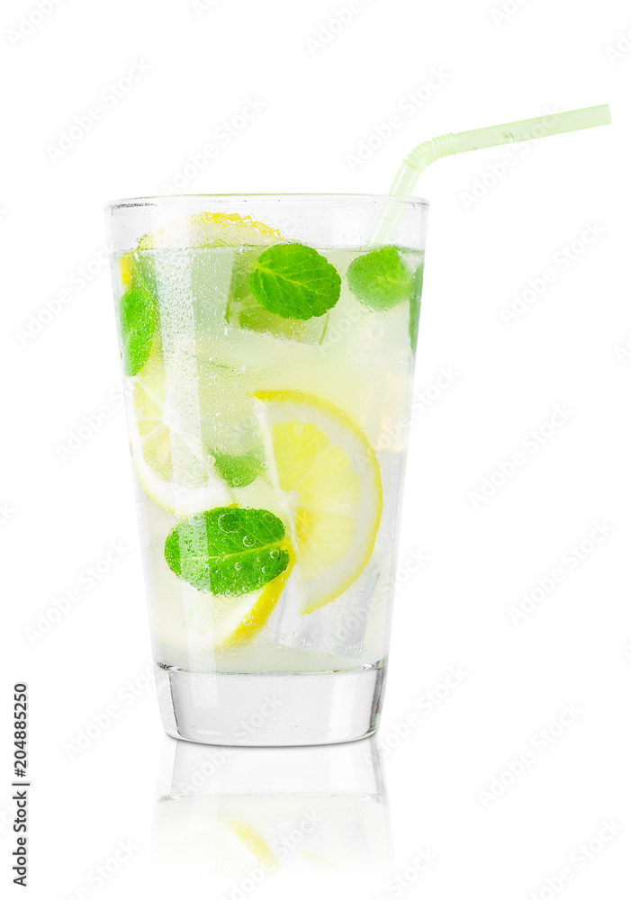 glass of cold lemonade with straw isolated on white glass of cold lemonade with straw isolated on white