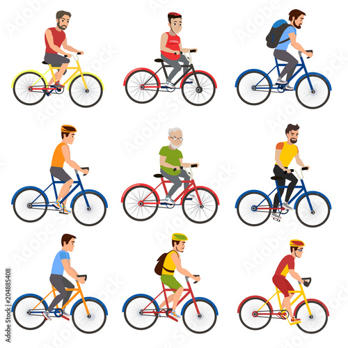 Multicolored bicycles people on their haste on their own affairs