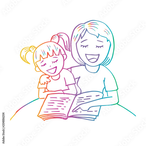 Mom reading a book to her kid