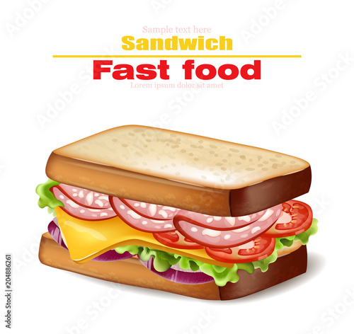 Sandwich Vector realistic. Fast food 3d detailed illustrations
