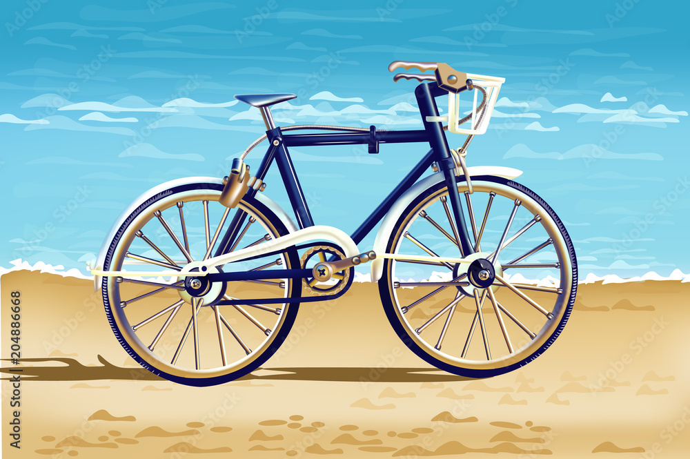 Fototapeta Realistyczny rower na karcie plaży wektor. Szczegółowe ilustracje 3d