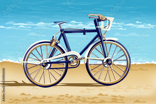 Fototapeta Realistyczny rower na karcie plaży wektor. Szczegółowe ilustracje 3d