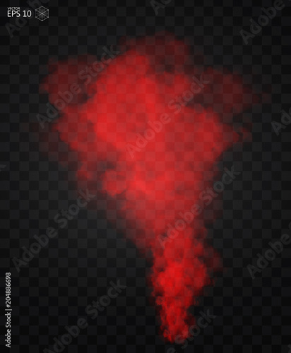Red Fog or smoke color isolated transparent special effect. White vector cloudiness, mist smog background. illustration