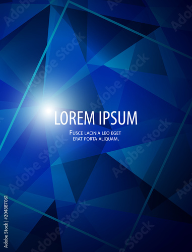 Modern abstract bussiness background with frame, gradients and light in polygonal style in bright blue colors for cards, posters, flyers. Vector illustration eps 10
