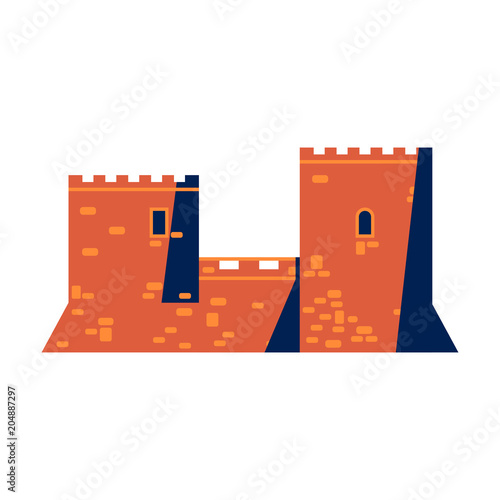 Medieval mediterranean fortress with towers icon. San Michele castle in Cagliari, Sardinia, Italy. Ancient historical fort isolated on white background.
