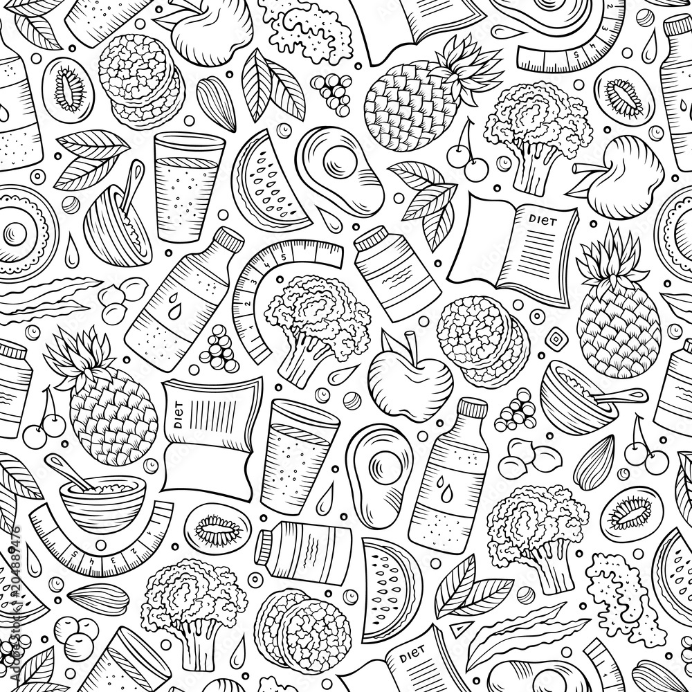 Cartoon hand-drawn Diet food seamless pattern
