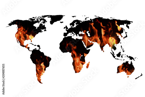 Abstract World Map background on wall with fire texture