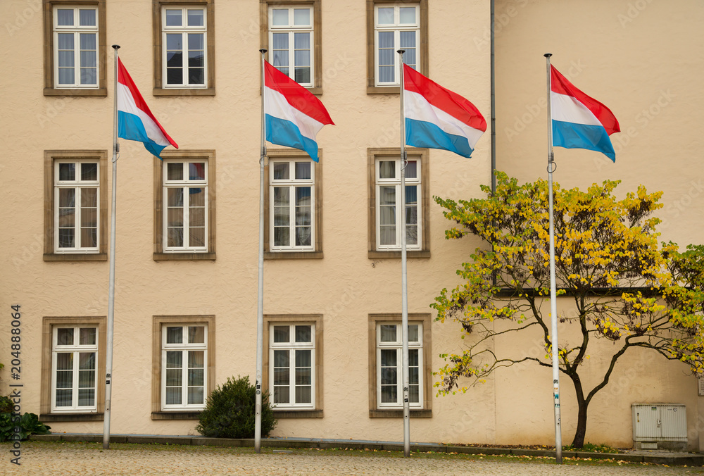 Four flags from Luxembourg in the city