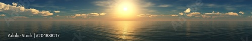 panorama of the ocean sunset, sea sunset, the sun in the clouds over the water, 3D rendering © ustas