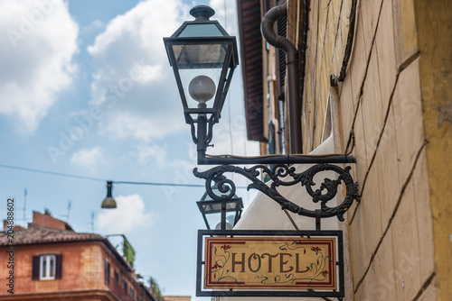 Canvas Print Hotel, Cartel, Foreshortening, Trastevere Neighborhood, Tourist,  Rome, Lazio, I