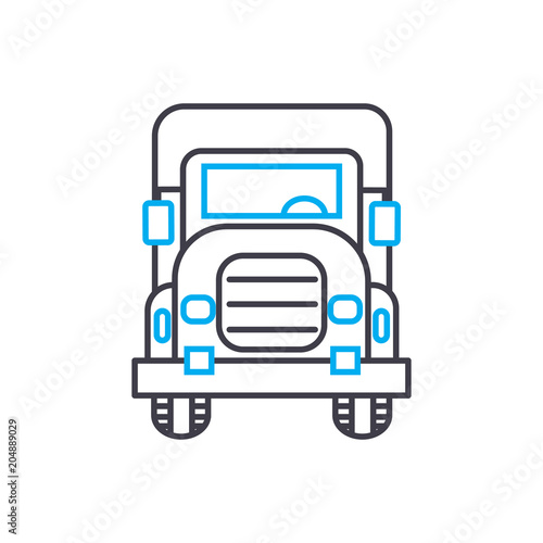 Big rig vector thin line stroke icon. Big rig outline illustration, linear sign, symbol isolated concept.