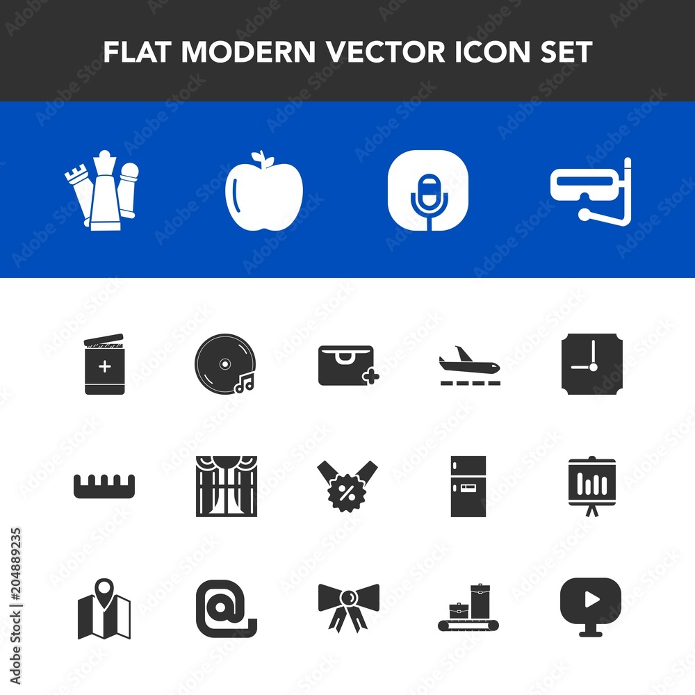 Modern, simple vector icon set with fresh, hair, sound, care, piece, percent, brush, luggage, clock, microphone, price, medicine, interior, bag, add, apple, mask, video, medical, media, fruit icons Modern, simple vector icon set with fresh, hair, sound, care, piece, percent, brush, luggage, clock, microphone, price, medicine, interior, bag, add, apple, mask, video, medical, media, fruit icons