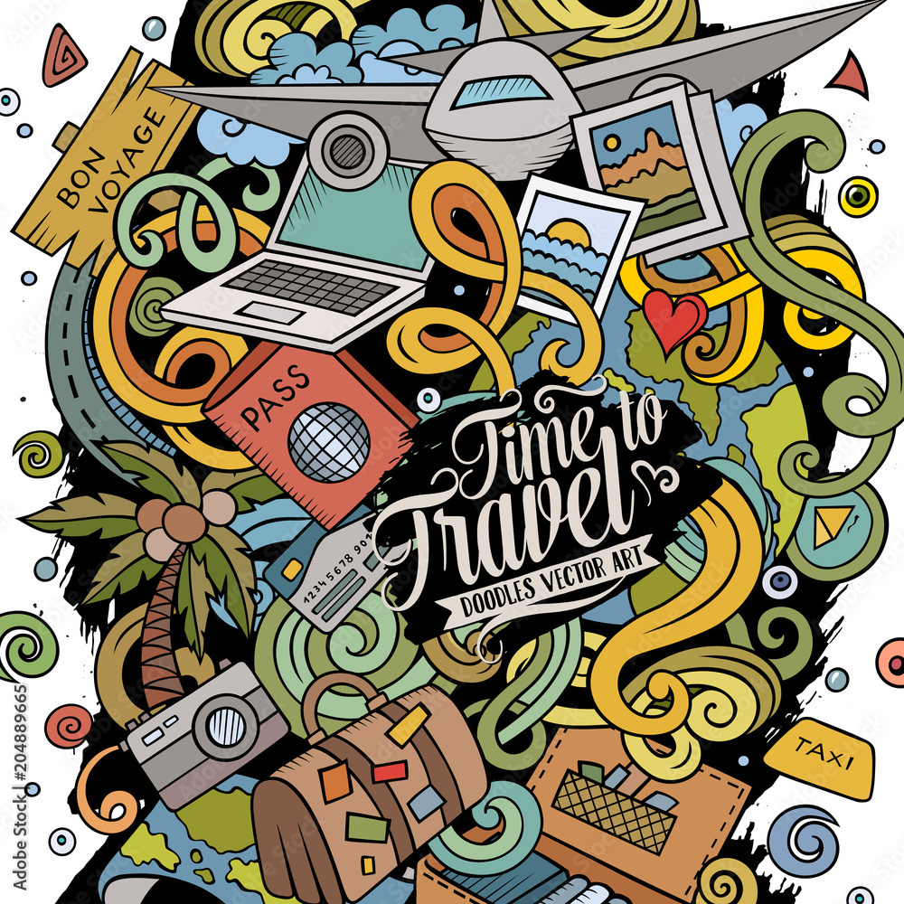 Fototapeta premium Cartoon vector doodles Travel illustration