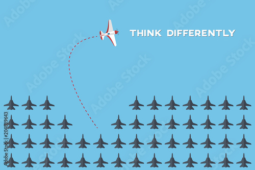 Think differently - Being different, taking risky, move for success in life -The graphic of airplane also represents the concept of courage, enterprise, confidence, belief, fearless, daring,